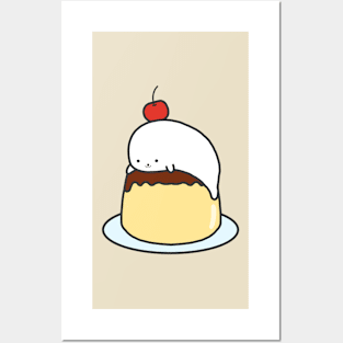 Seal on Pudding Kawaii Cute Anime Seal Animal Cherry Japanese Harajuku Posters and Art